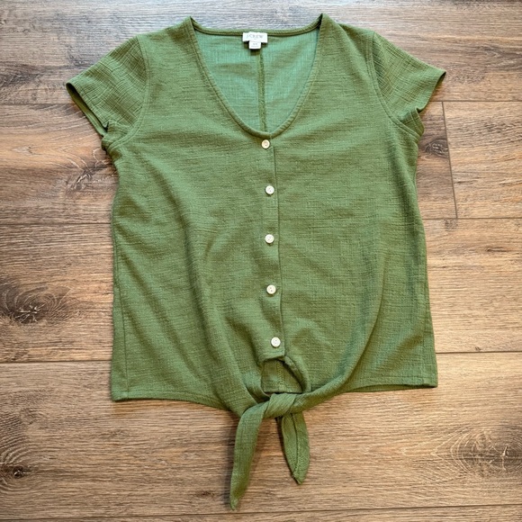 J. Crew Tops - J. Crew Olive Green Button-Front Tie Crop Top